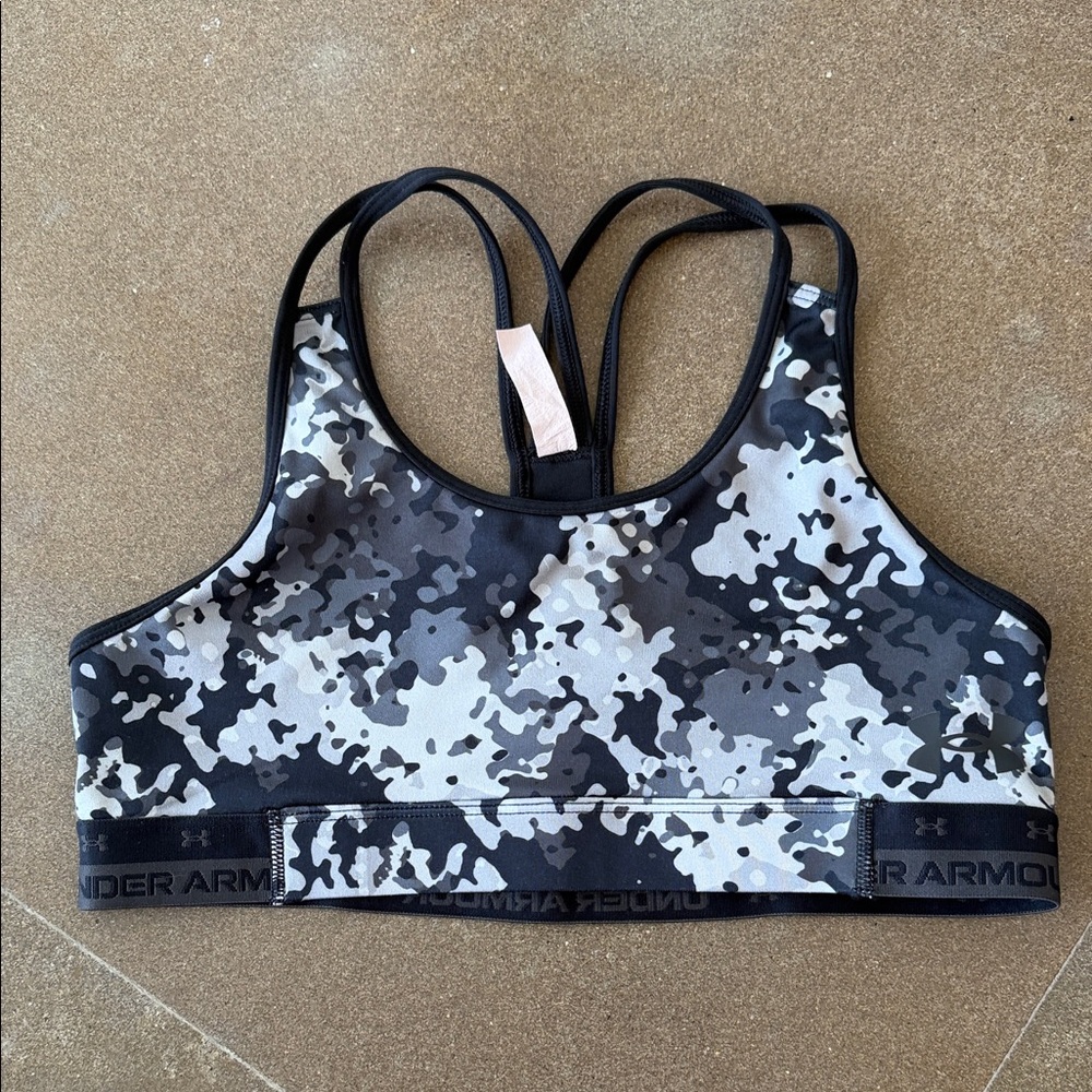 Under Armour Gray & Black Camo Strappy Sports Bra